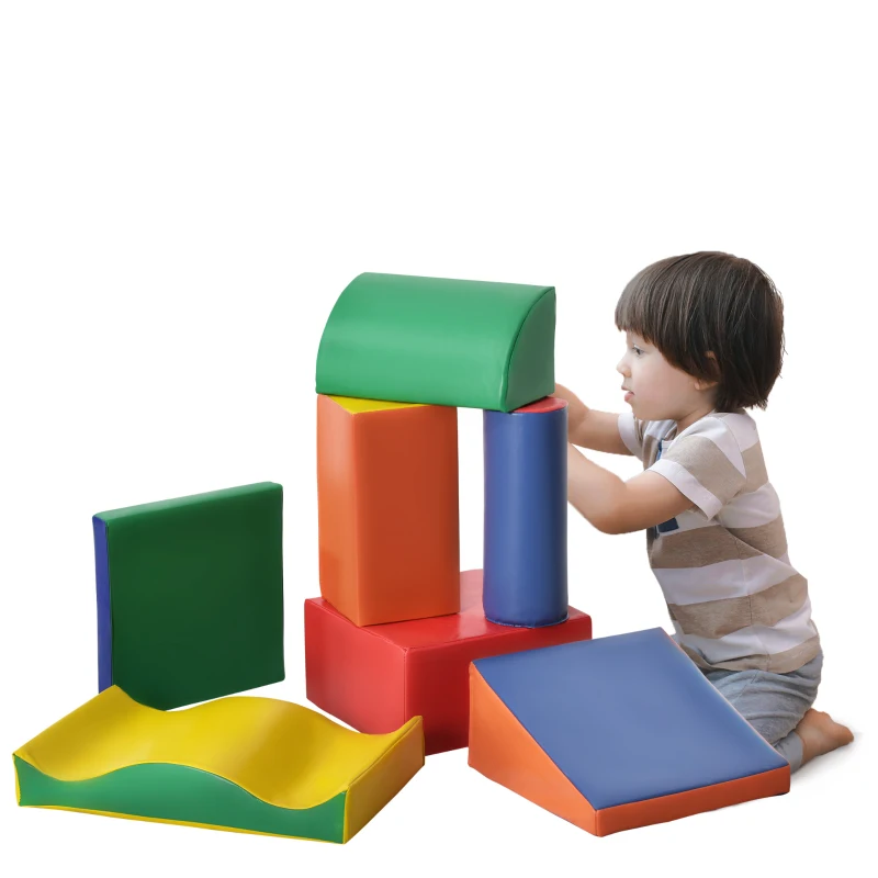 Soozier 7 Piece PU Leather Soft Play Climbing for Toddlers, Baby Colorful Soft Play Gym Toys Indoor, Modular Crawling & Climbing Play Set for 1-3 Years Multi-color