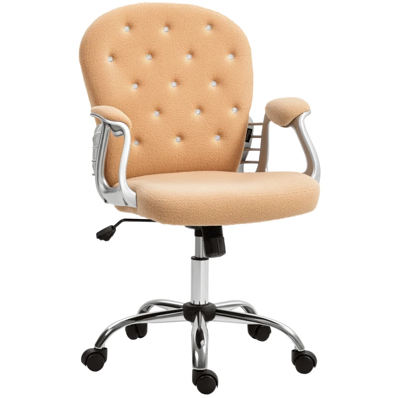 Vinsetto Button Tufted Desk Chair, Home Office Chair with Padded Armrests, Adjustable Height and Swivel Wheels, Khaki