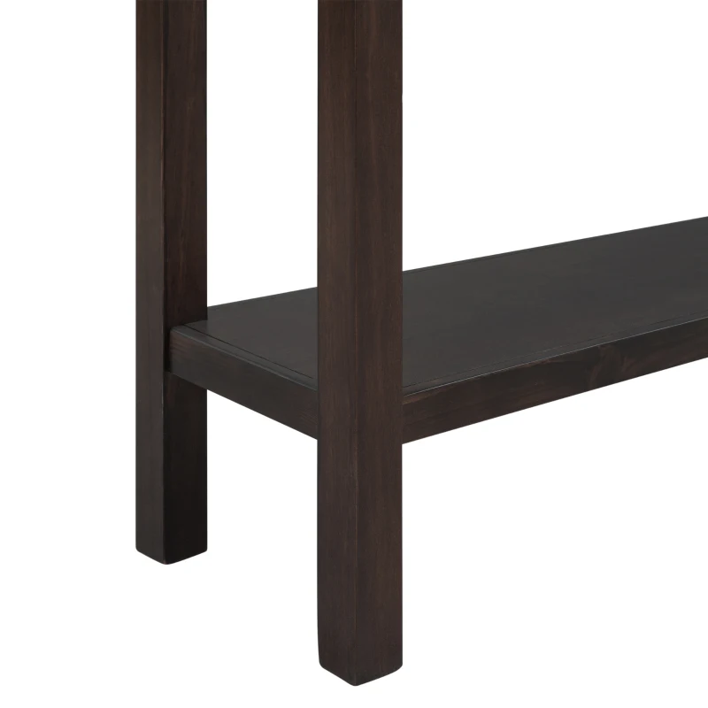 Rustic Entryway Console Table with Two Size Drawers, Bottom Shelf, Solid Timber Frame, Distressed Finish, 60" L x 11" W x 34" H, Dark Brown