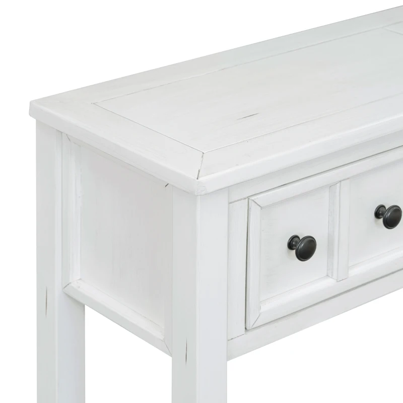 Rustic Entryway Console Table with Two Sizes of Drawers, Bottom Shelf, Ideal for Living Room, Hallway, 60" L x 11" W x 34" H, White