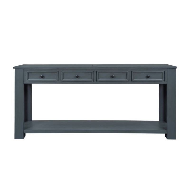 Rustic Chic Console Table with Storage Drawers, Bottom Shelf, Solid Wood Frame, Ideal for Entryway, Hallway, 63" L x 14" W x 30" H, Navy