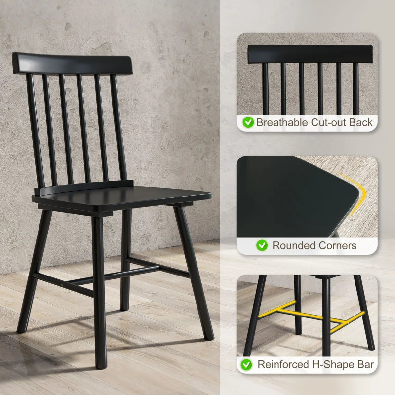 HOMCOM Dining Chairs Set of 4, Farmhouse Wood Kitchen Chairs with Rubber Wood Frame, Spindle Back for Dining Room, Black