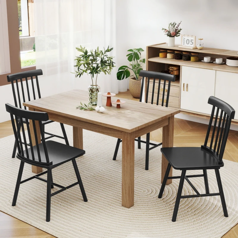 HOMCOM Dining Chairs Set of 2, Farmhouse Wood Kitchen Chairs with Rubber Wood Frame, Spindle Back for Dining Room, Black