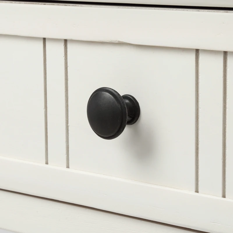 Daisy Series Console Table with Two Drawers and Bottom Shelf, Easy Assembly, Pine Wood Frame, 35.5" L x 14" W x 30" H, Ivory White