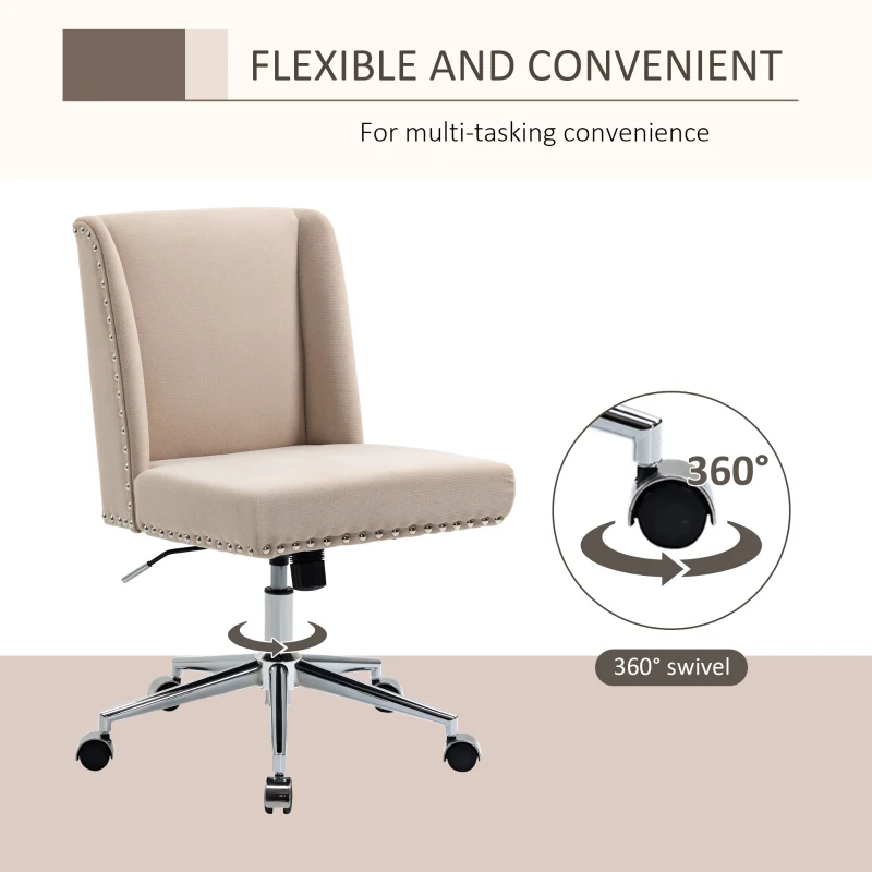 Vinsetto Mid Back Home Office Chair, Task Chair with Tilt, 360° Swivel, Padded Desk Chair with Adjustable Height, Beige