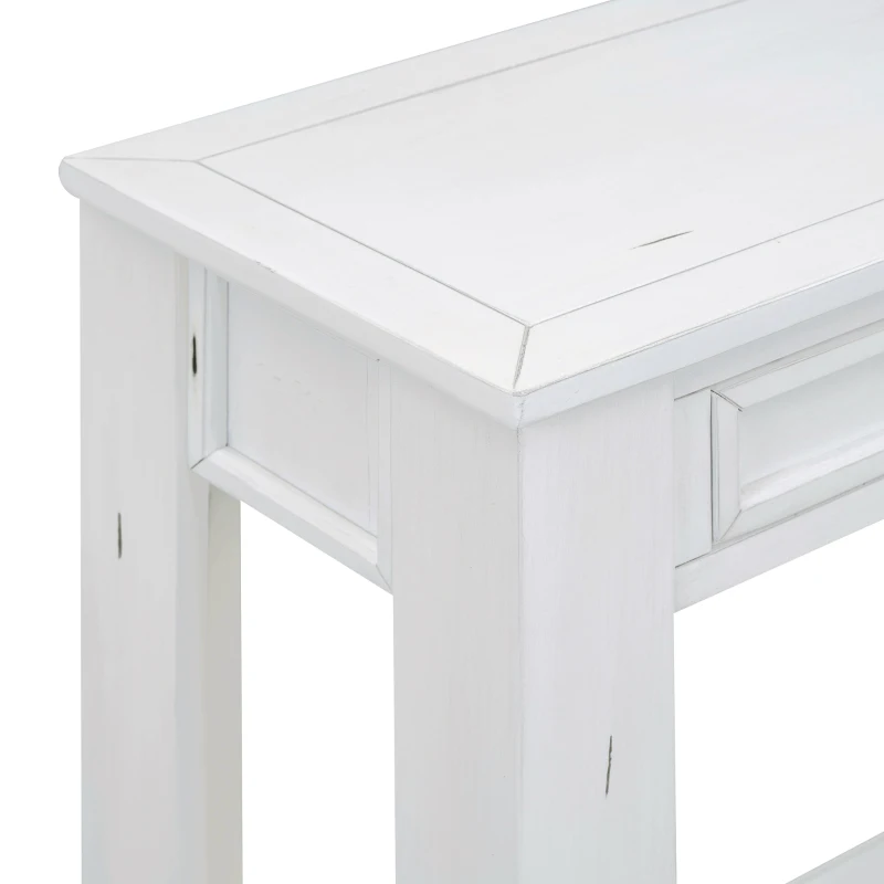 Rustic Chic Console Table with 4 Storage Drawers, Bottom Shelf, Solid Wood Frame, Ideal for Entryway, Hallway, 63" L x 14" W x 30" H, White