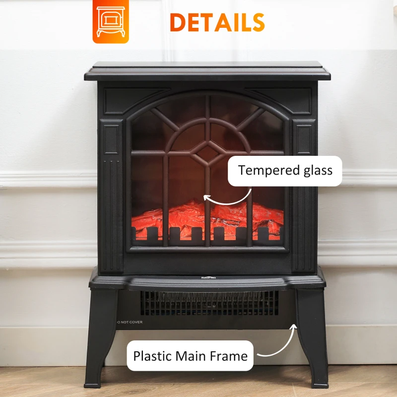 HOMCOM Electric Fireplace Heater, Freestanding Fireplace Stove with Realistic Flames Overheating Protection 750W/1500W, Black