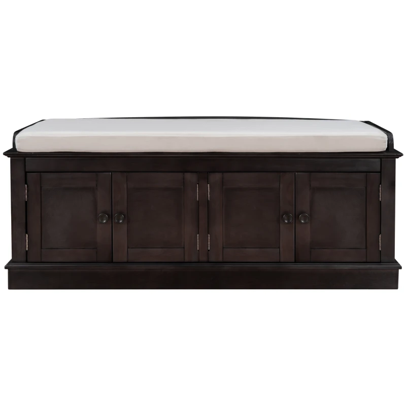 Storage Bench with Multi-Purpose Storage and Adjustable Shelves, Removable Cushion for Entryway, 43" L x 16" W x 17.5" H, Dark Brown