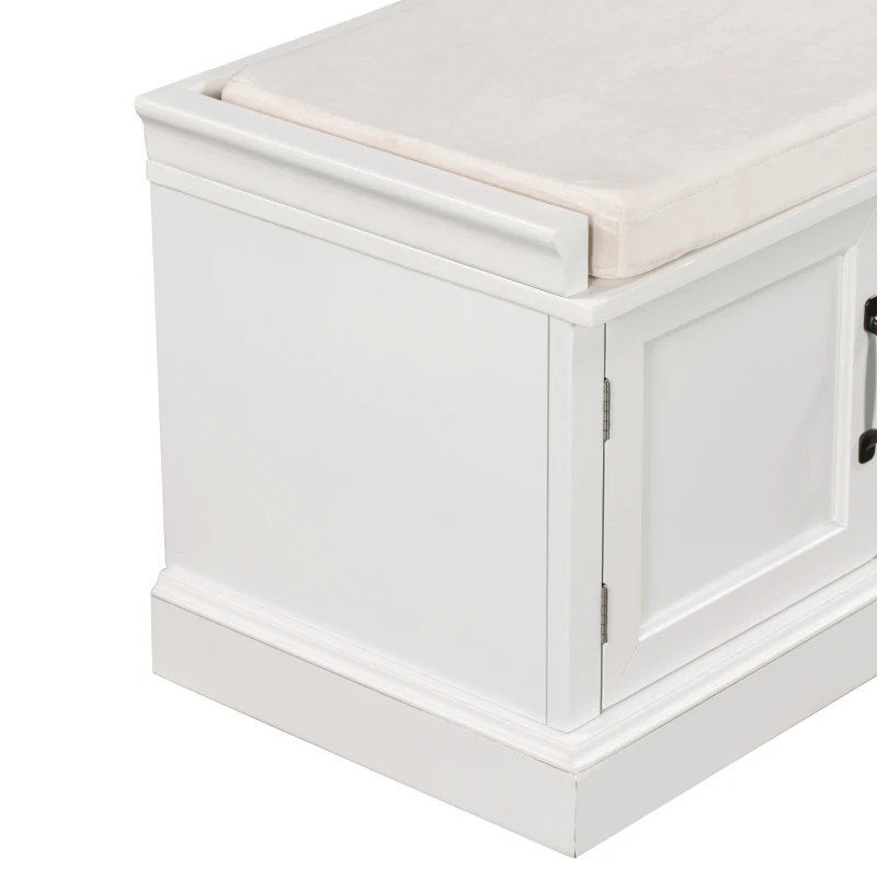 Storage Bench with Comfortable Seat and Adjustable Shelves, Shoe Bench with Removable Cushion for Entryway, 443" L x 16" W x 17.5" H, White
