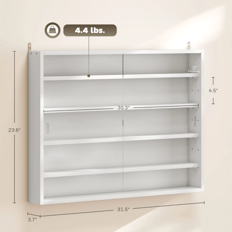HOMCOM 5-Tier Display Cabinet, Wall-Mounted Display Case with 2 Glass Doors and Adjustable Shelves, White