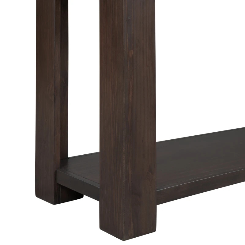 Rustic Chic Console Table with 4 Storage Drawers, Bottom Shelf, Solid Wood Frame, All Tools Included, 63" L x 14" W x 30" H, Dark Brown