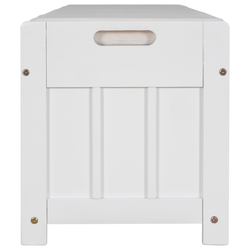 Rustic Storage Bench with Shutter-shaped Doors, Removable Cushion and Hidden Storage, 43.5" L x 16 " W x 18" H, White