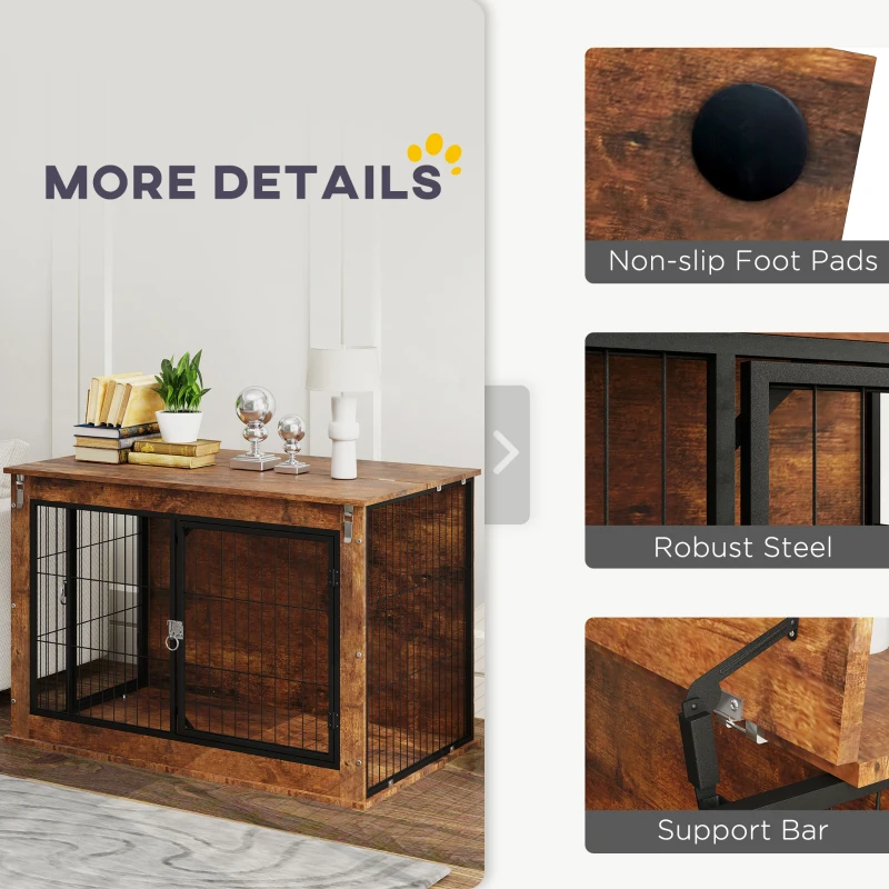 PawHut 39" Dog Crate Furniture with Flip-up Top Opening, 2 Doors, Dog Kennel Furniture for Large Dogs, Rustic Brown