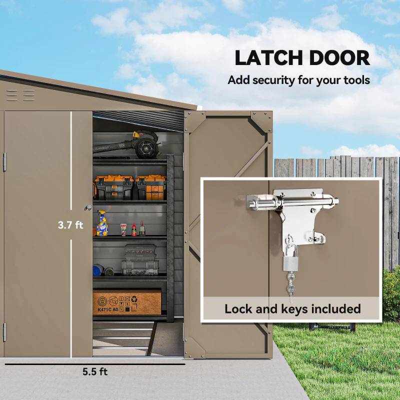 Outsunny 4.6' x 9' Outdoor Storage Shed, Lean to Metal Shed with Foundation Kit, Lockable Doors and Gloves for Patio, Lawn, Brown(m-7)