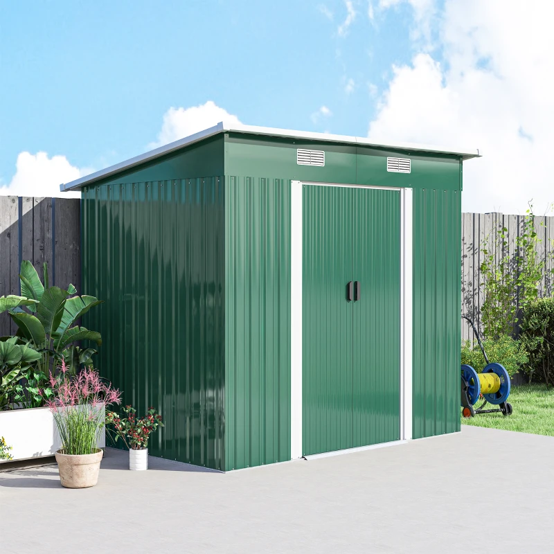 Outsunny 7'x 4' Metal Patio Storage Shed Garden Lockable Shed Tool Utility Storage Unit, Green