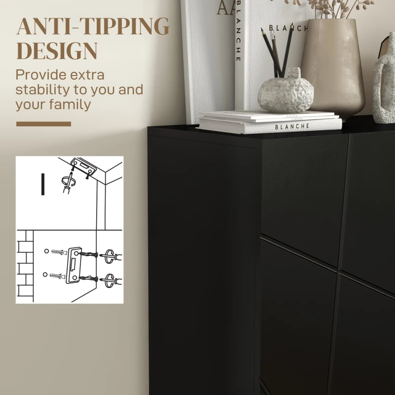 HOMCOM Narrow Shoe Storage Cabinet with Soft-Close Hinges and Adjustable Shelves for 15-20 Pairs of Shoes, High Gloss Black