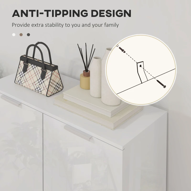 HOMCOM Shoe Cabinet, Shoe Storage Cabinet with Soft-Close Hinges and Adjustable Shelves, Holds 15-20 Pairs, High Gloss White