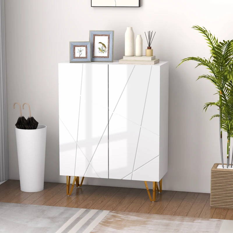 HOMCOM Narrow Shoe Storage Cabinet with Soft-Close Hinges and Adjustable Shelves for 15-20 Pairs of Shoes, High Gloss White