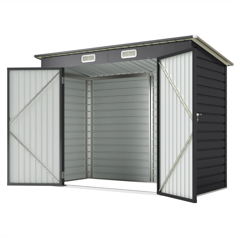 Outsunny 8 x 4FT Galvanized Garden Storage Shed, Metal Outdoor Shed with Double Doors and 2 Vents, Grey