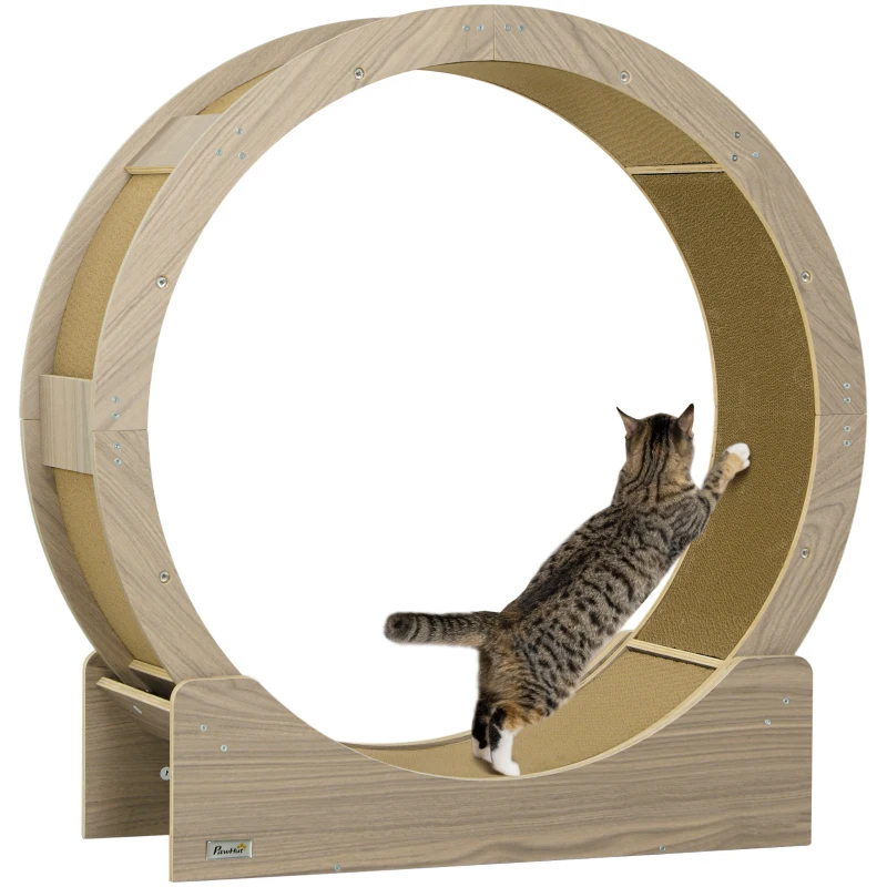PawHut 36" Cat Wheel for Indoor Cats with Brake, Scratching Pads, Walnut