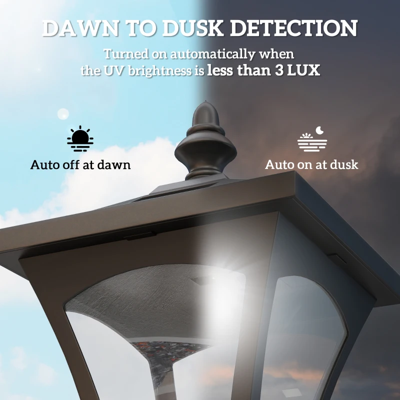 Outsunny Single Solar Lamp Post Garden Solar-Powered LED Streetlight Style Outdoor Light Waterproof 5-6 Hours with Base for Lawn Pathway Walkway 47"H, Black