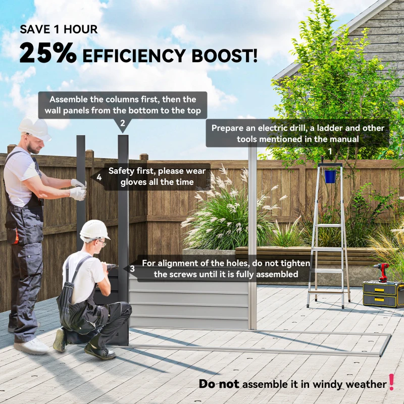 Outsunny 8 x 4FT Galvanized Garden Storage Shed, Metal Outdoor Shed with Double Doors and 2 Vents, Grey