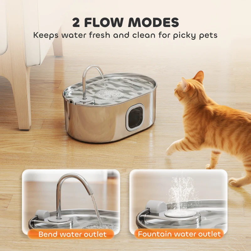 PawHut 246 oz./7L Stainless Steel Cat Water Fountain with Filters, Ultra-Quiet Pump, for Cats, Dogs & Multi-Pet Homes