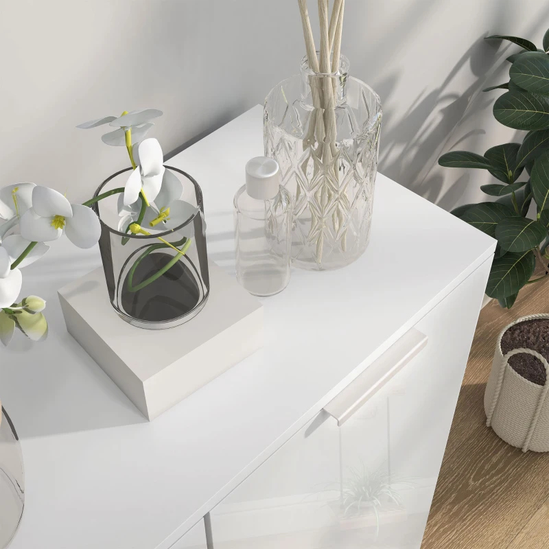 HOMCOM Shoe Cabinet, Shoe Storage Cabinet with Soft-Close Hinges and Adjustable Shelves, Holds 15-20 Pairs, High Gloss White