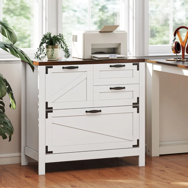 HOMCOM Lateral Filing Cabinet, Farmhouse File Cabinet with 4 Drawers, Fit Letter/A4/Legal Hanging Files, White