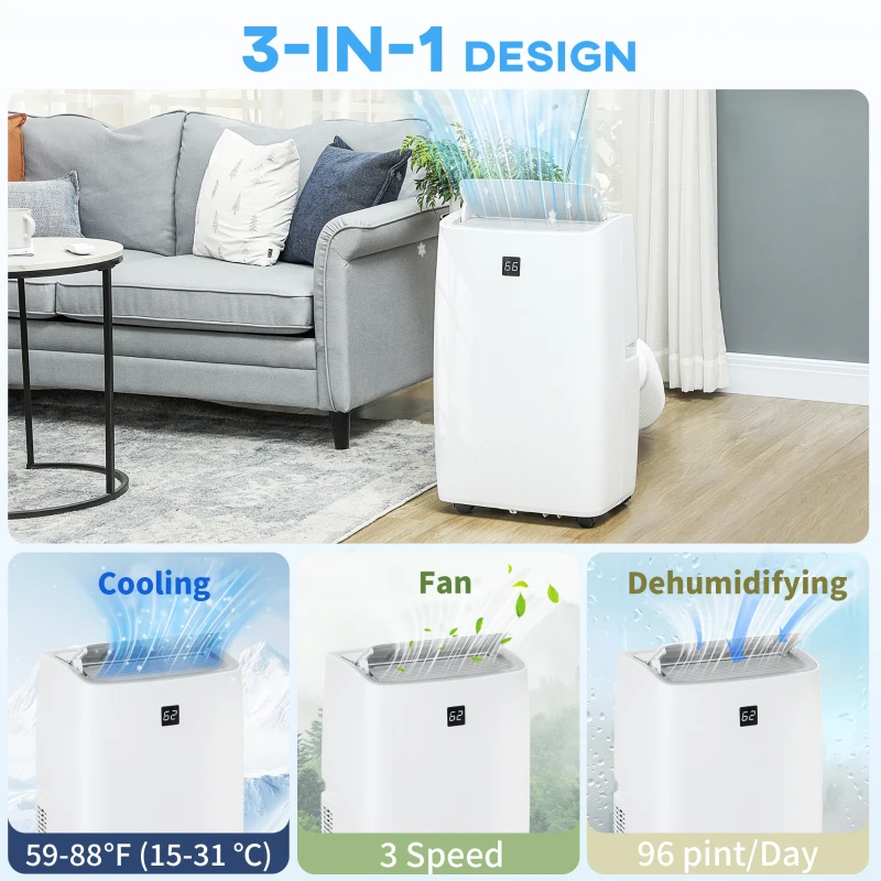HOMCOM 14000 BTU Portable Air Conditioner, AC Unit with Cool, Dehumidifier, Fan, 700 Sq. ft, 24H Timer On Off, Window Kit