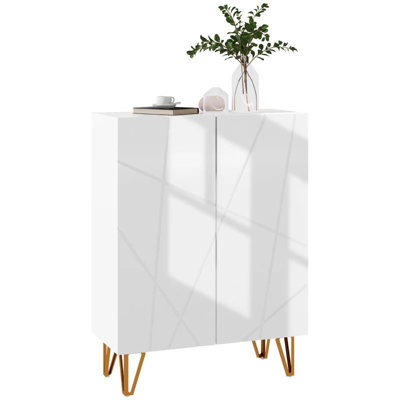 HOMCOM Narrow Shoe Storage Cabinet with Soft-Close Hinges and Adjustable Shelves for 15-20 Pairs of Shoes, High Gloss White
