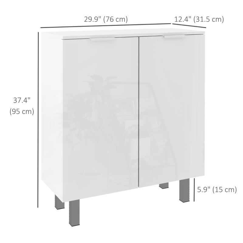 HOMCOM Shoe Cabinet, Shoe Storage Cabinet with Soft-Close Hinges and Adjustable Shelves, Holds 15-20 Pairs, High Gloss White