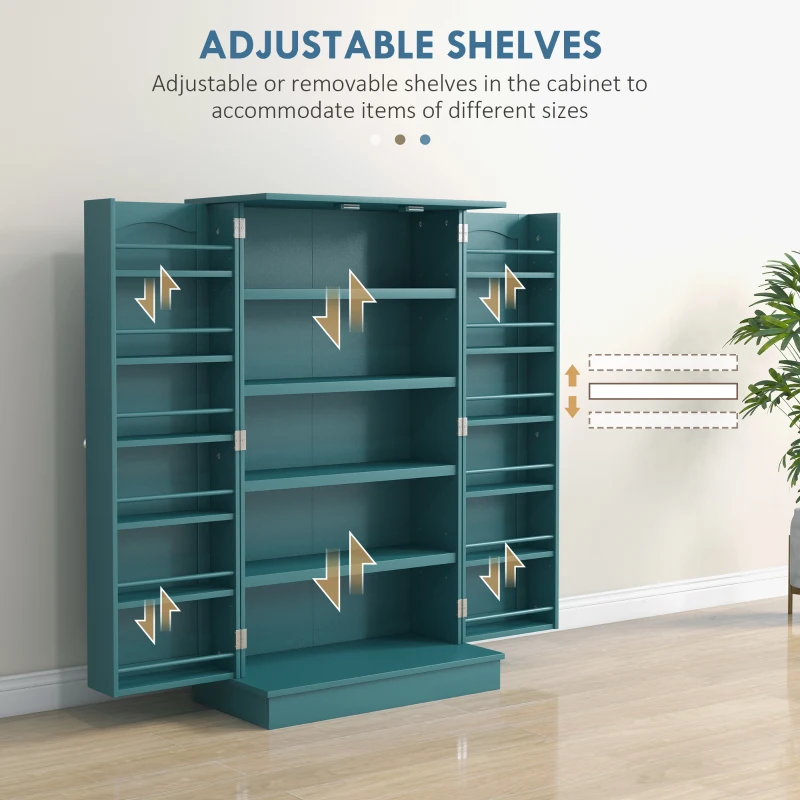 HOMCOM 41" Storage Cabinet, 2-Door Kitchen Pantry Cabinet with 5-tier Shelving, 12 Spice Racks, Adjustable Shelves, Teal Blue