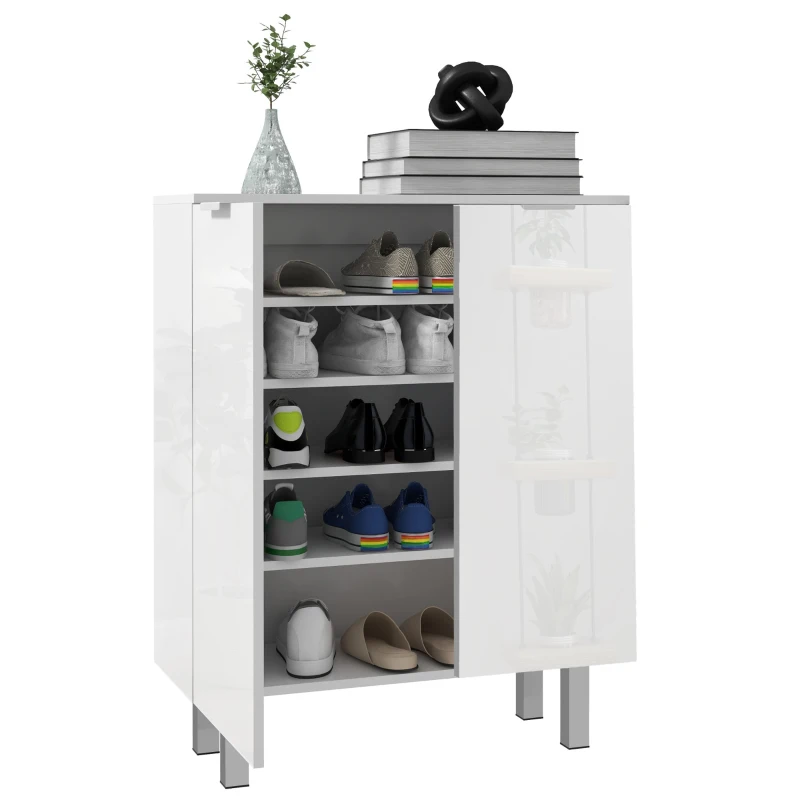 HOMCOM Shoe Cabinet, Shoe Storage Cabinet with Soft-Close Hinges and Adjustable Shelves, Holds 15-20 Pairs, High Gloss White
