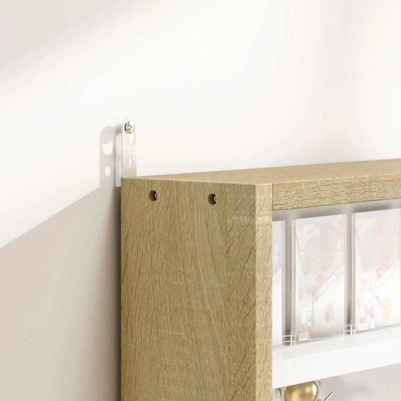 HOMCOM 5-Tier Display Cabinet, Wall-Mounted Display Case with 2 Glass Doors and Adjustable Shelves, Oak and White