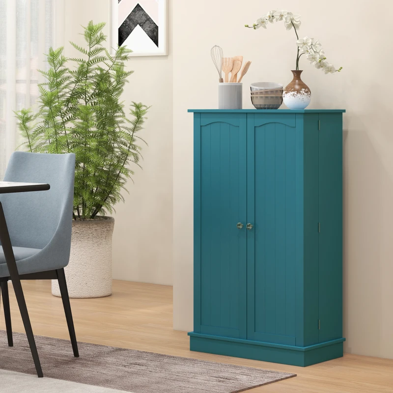 HOMCOM 41" Storage Cabinet, 2-Door Kitchen Pantry Cabinet with 5-tier Shelving, 12 Spice Racks, Adjustable Shelves, Teal Blue
