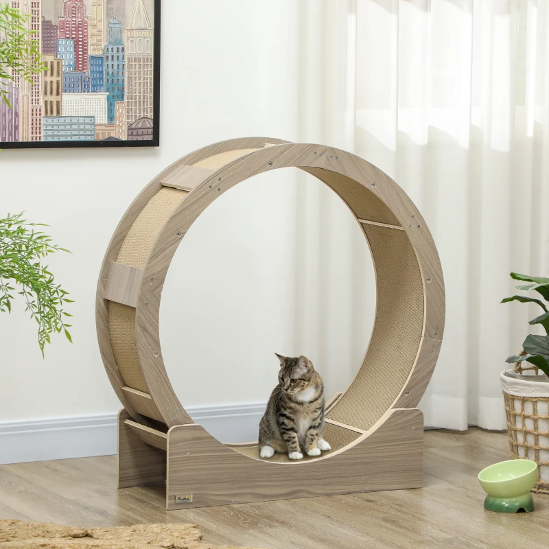PawHut 36" Cat Wheel for Indoor Cats with Brake, Scratching Pads, Walnut