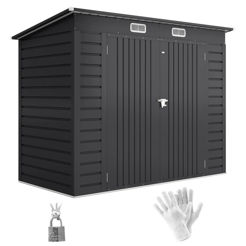 Outsunny 8 x 4FT Galvanized Garden Storage Shed, Metal Outdoor Shed with Double Doors and 2 Vents, Grey