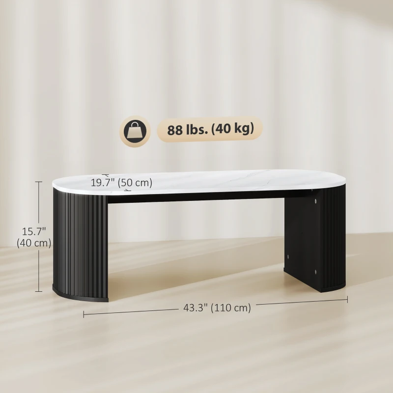 HOMCOM Coffee Table, Modern Marble-Effect Living Room Table with Round Corners and Thicken Legs, Black