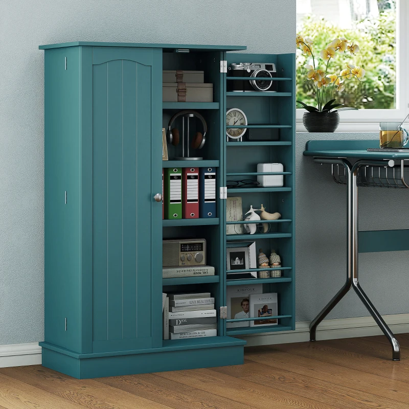 HOMCOM 41" Storage Cabinet, 2-Door Kitchen Pantry Cabinet with 5-tier Shelving, 12 Spice Racks, Adjustable Shelves, Teal Blue