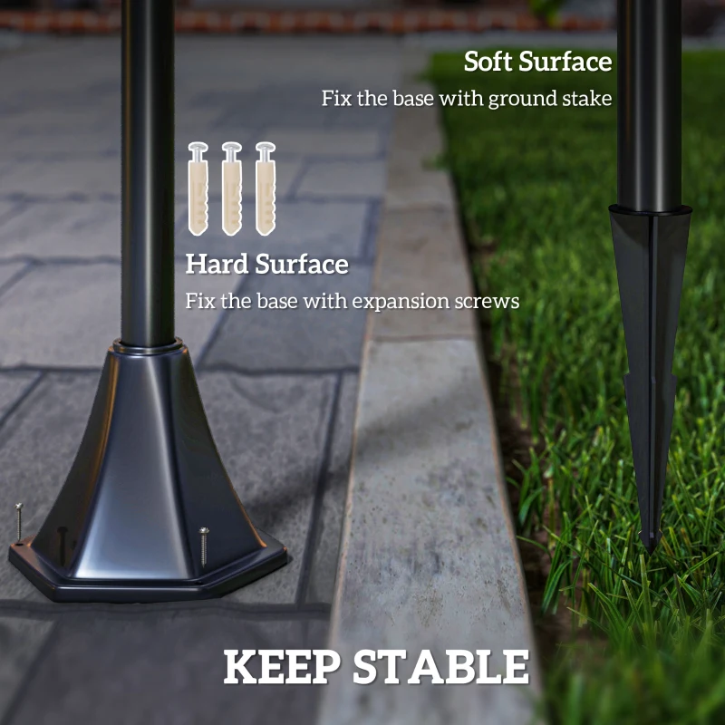 Outsunny Single Solar Lamp Post Garden Solar-Powered LED Streetlight Style Outdoor Light Waterproof 5-6 Hours with Base for Lawn Pathway Walkway 47"H, Black
