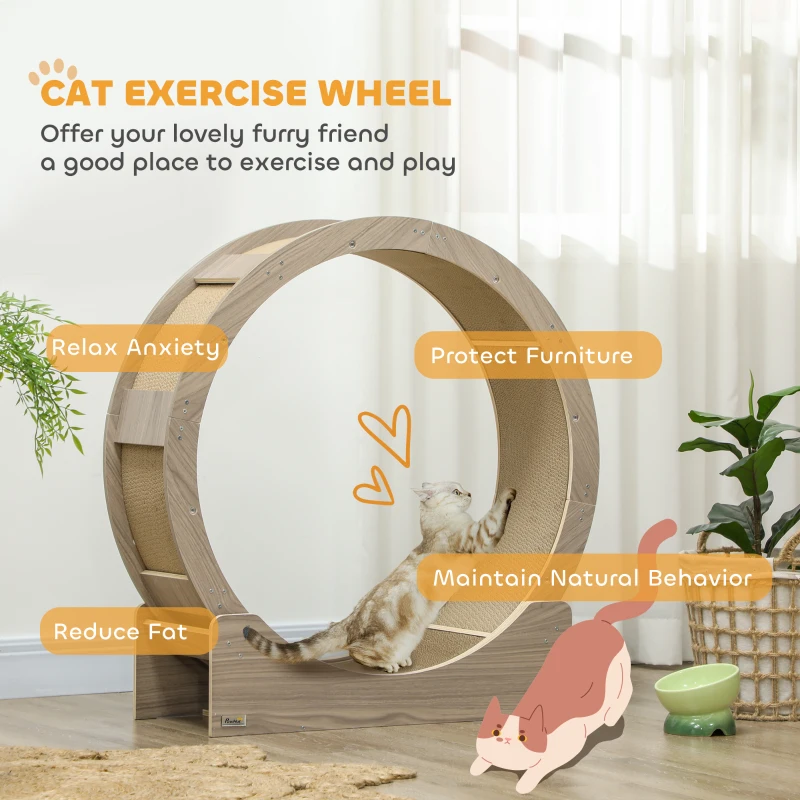 PawHut 36" Cat Wheel for Indoor Cats with Brake, Scratching Pads, Walnut