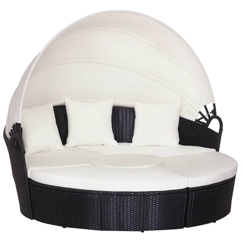 Outsunny 4 Pieces Outdoor Daybed, Patio Lounge Chair with Cushioned Round Sofa Bed, Sectional Patio Conversation Furniture Set with Canopy  & Coffee Table, Black