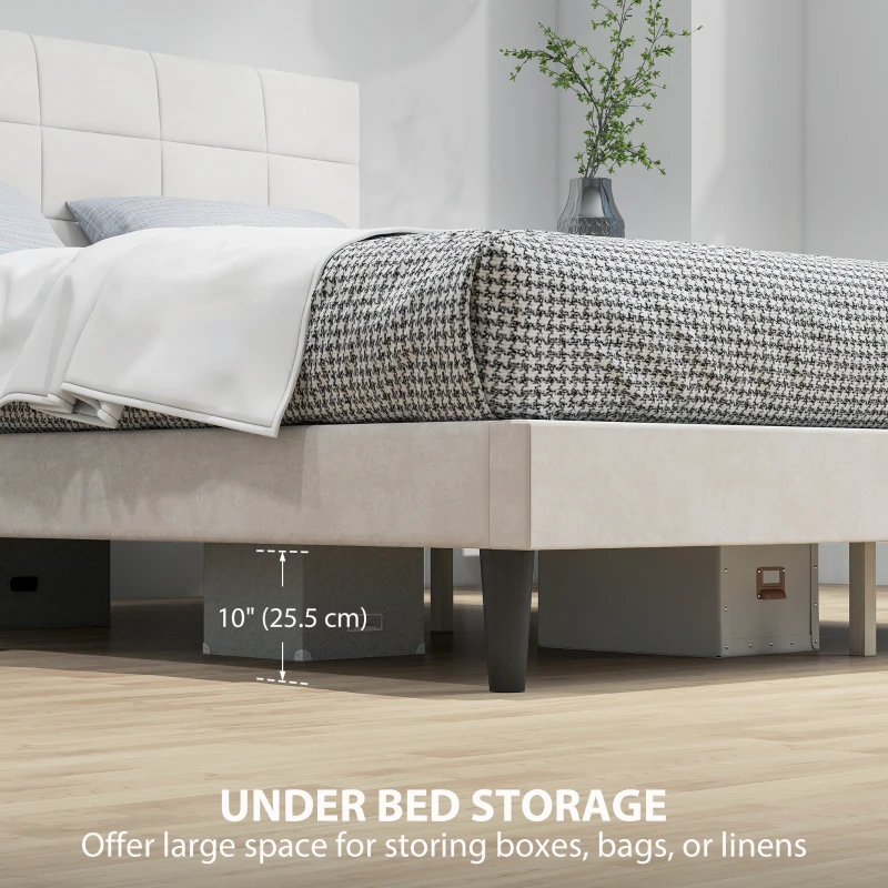 HOMCOM Queen Size Bed Frame with Upholstered Headboard, Modern Platform Bed Frame with Wood Slats, 1100 lbs Capacity, Cream