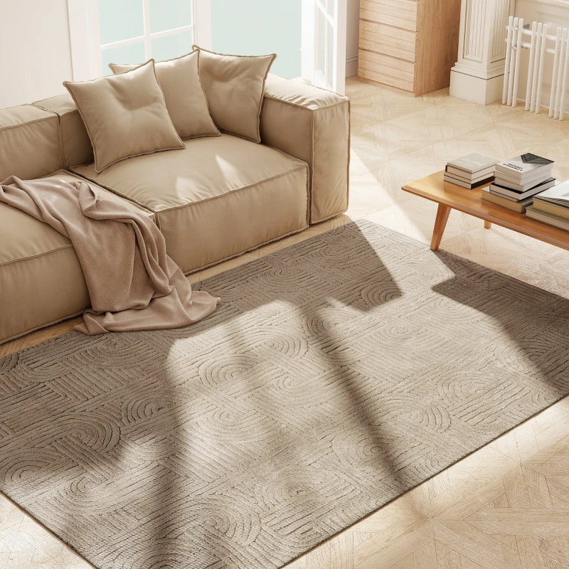 HOMCOM 6x9 Area Rug, Luxurious Faux Fur Rug, Non-Slip Floor Carpet for Living Room, Bedroom, Dining Room, Tan