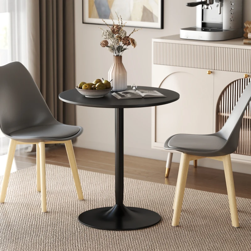 HOMCOM 27.6" Round Kitchen Table for 2, Modern Small Dining Table with Wood Veneer, Steel Base for Dining Room, Black