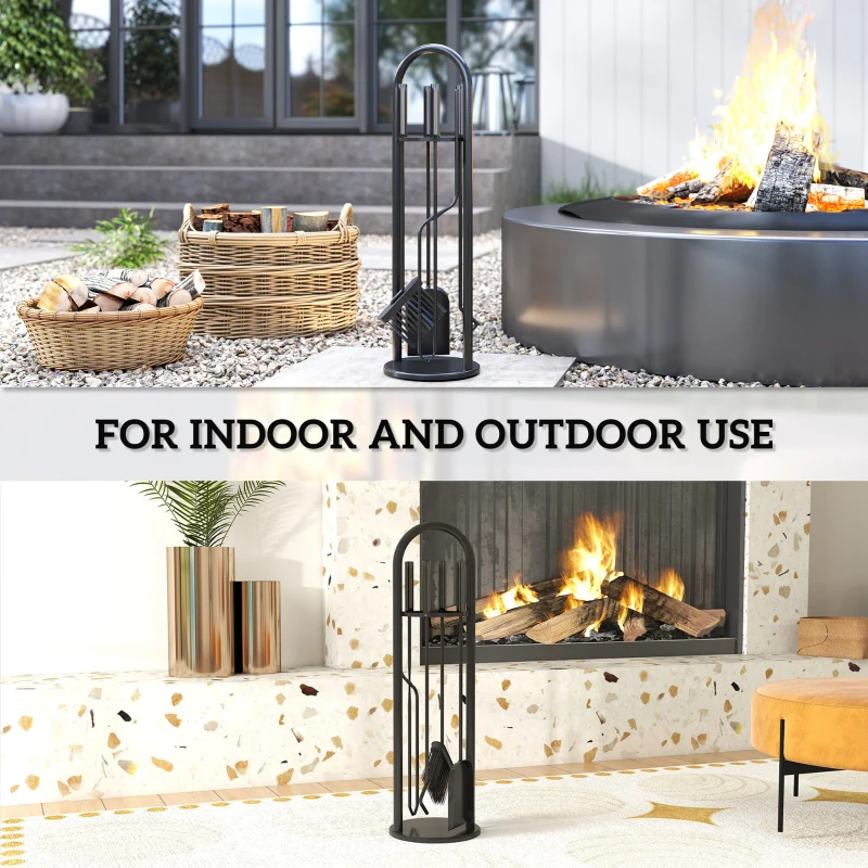 Outsunny Fireplace Tools Set, 5 Pieces Fireside Accessories with Brush, Shovel, Poker, A Pair of Tongs, Stand, Black