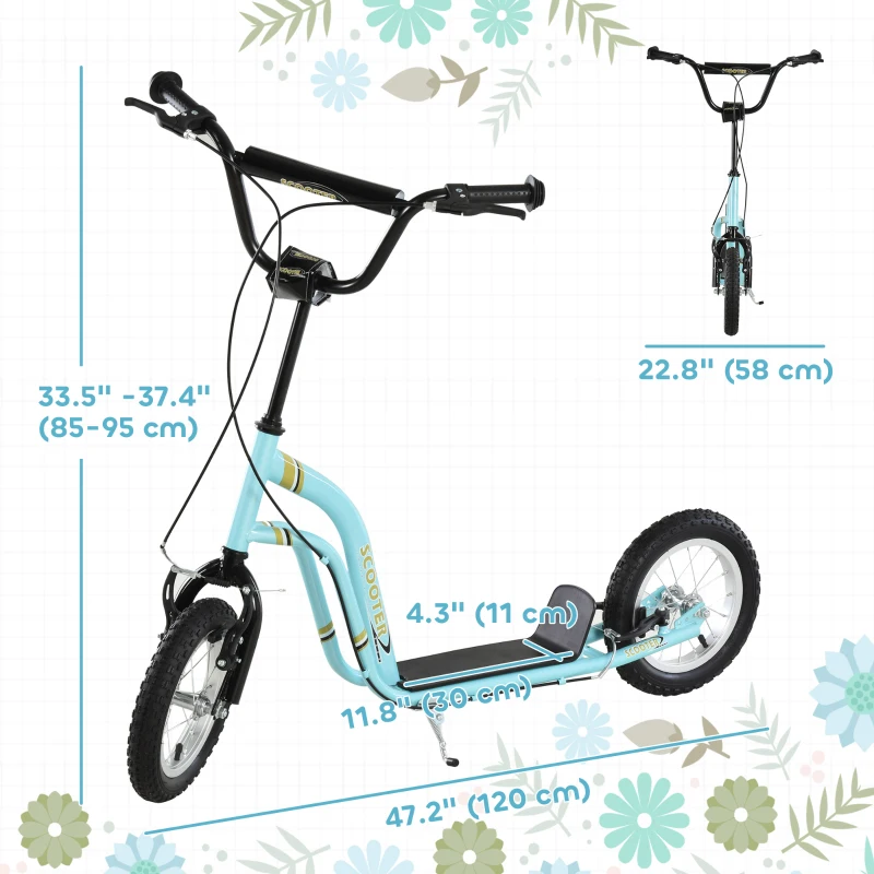 Aosom Dual Brakes Kick Scooter 12-Inch Inflatable Front Wheel Ride On Toy for Age 5+, Blue