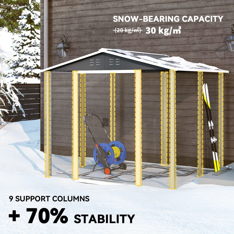 Outsunny 8' x 7' Outdoor Storage Shed, Easy to Assemble, Upgraded Galvanized Metal Garden Shed with Lockable Doors, Floor Frame and Gloves for Backyard, Lawn, Patio, Dark Grey