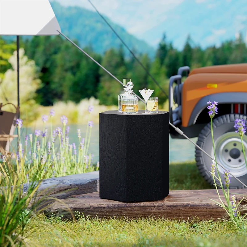 HOMCOM Hexagonal Side Table, Small End Table with 4 Adjustable Feet for Indoor, Outdoor, Black